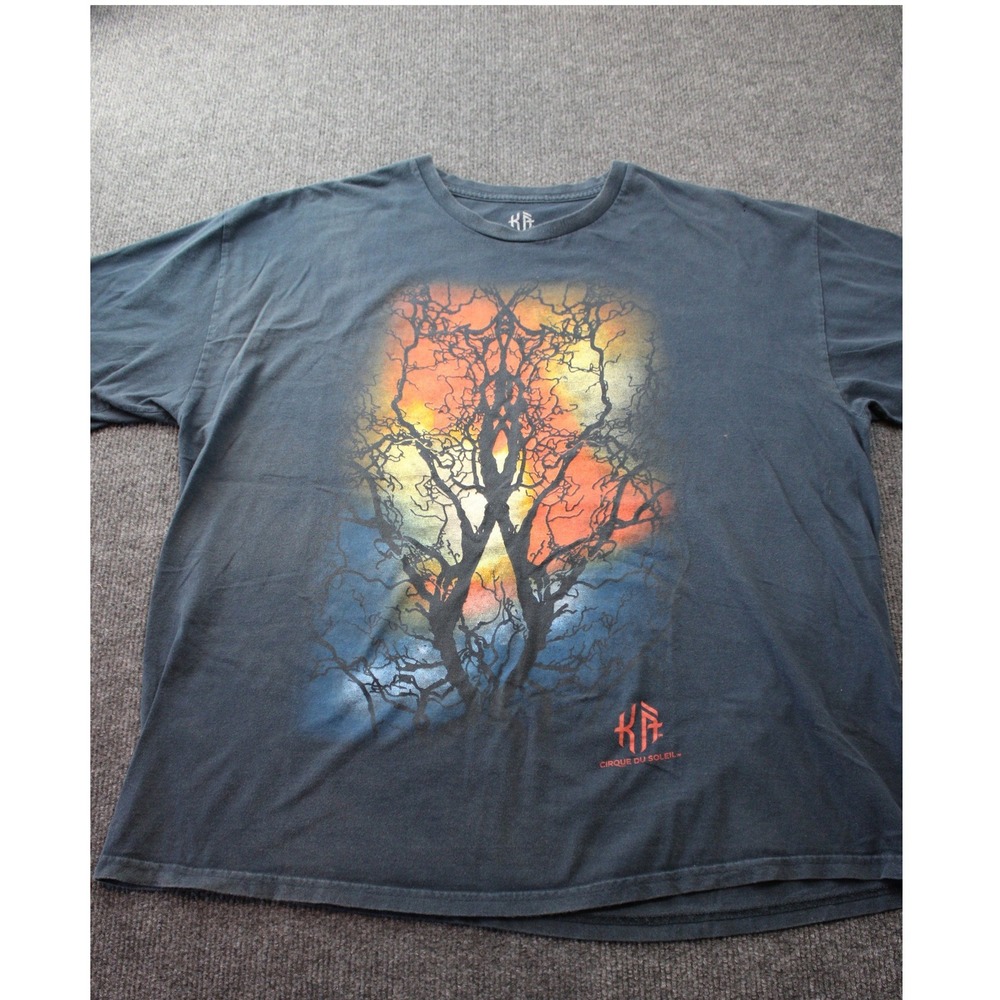Cirque du Soleil KA Graphic T-Shirt XXL Faded Black Tree Sunset Las Vegas Tee